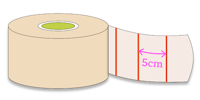 テープの台紙に目盛りが付いています